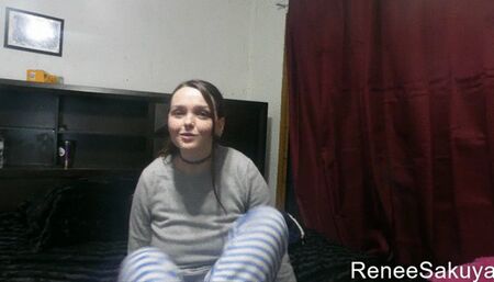 Renee humiliates small penised pathetic loser, makes him fuck feet and carpet