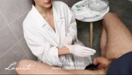 Handjob In Surgical Gloves With Cumplay