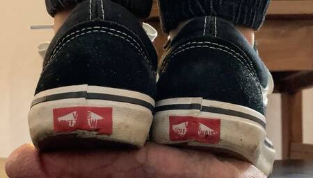 A Shoejob with Black Vans old Skool and black Vans Socks - Double cam HD mov