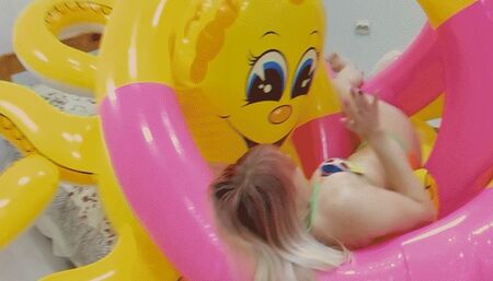 Alla approaches an inflatable octopus and an inflatable snake and they attack Alla and fuck her!!!