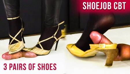 Cock Balls Stomping - Shoejob in Cockbox - 3 pairs of shoes