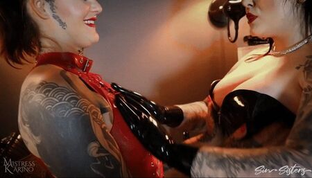 Latex shining and face sitting with our rubber slut