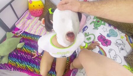 Slutty trick or treater gets a meat treat in her little holes