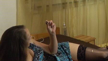 My slave in chastity fucks me with a strap on