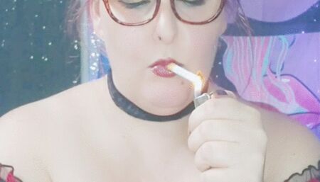 Nicki Pie smoking corks in black and red masturbation
