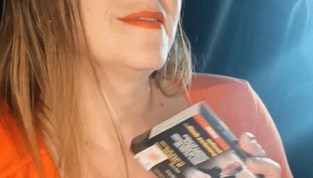 red dress and lots of cleavage smoking