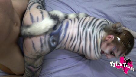 Body painted White tiger sex tape