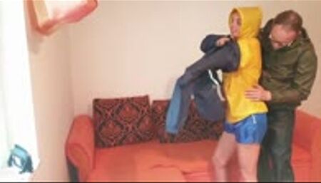 Woman and man enjoy different rustle shiny nylon jackets and trousers