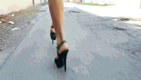 Walking around in black high heel sandals part1 AVI(1280x720)FHD