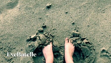 Bare Feet Drawing With & Squishing Toes Into Sand