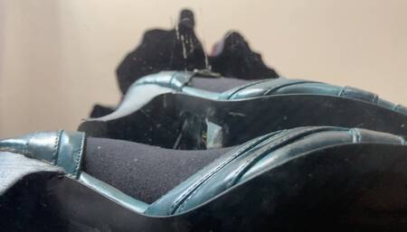 A POV Underglass - Petrol Mary Jane Heels and black Nylons - 4K resolution