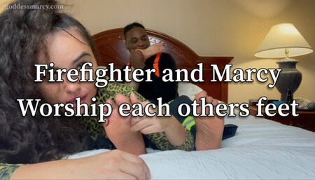 Male Firefighter and Marcy: worshiping each others feet