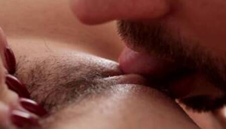 Amazing closeup ASMR hairy pussy licking from my date - dripping wet pussy and loud orgasm