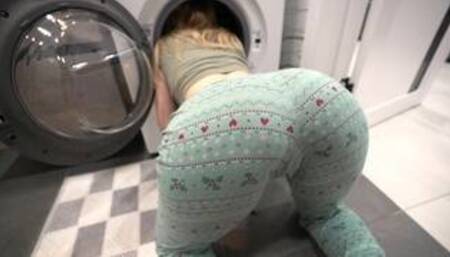 step bro fucked step sister while she is inside of washing machine - creampie