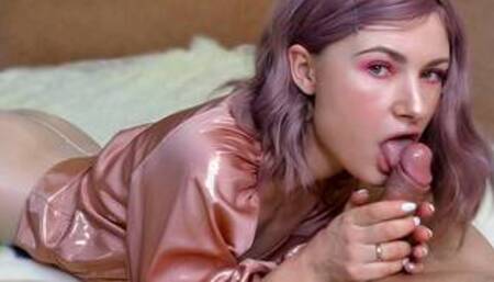 Pink haired Cutie Sloppy Blowjob Big Cock and Cum Swallow