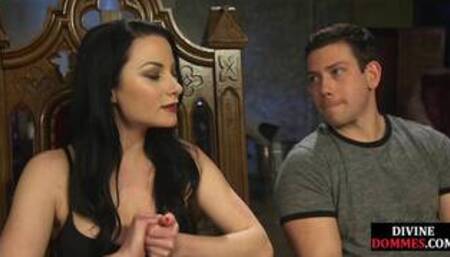 Mistress babe in leather outfit humiliates and torments sub