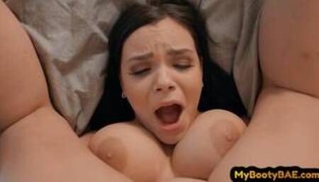 Big booty stepsis with big jugs gets stepbros tittycum