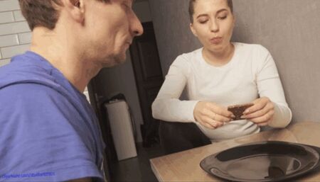 025 ber Delicious drool I will feed my slave with chocolate, but first I will spit on chocolate to make it tastier [4k]