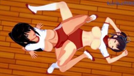 Asuka and Homura engage in intense lesbian play in the gymnasium. - Senran Kagura Hentai