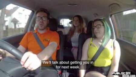 Chubby driving student public fucked by tutor outdoor in car