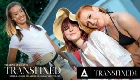 TRANSFIXED - Ella Hollywood & Shiri Allwood Seduce Their Masseuse With Their Trans Cocks!