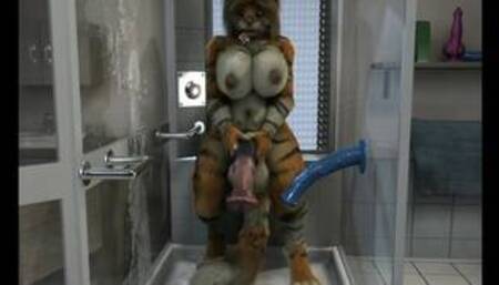 Futa tiger playing dildo in restroom HD by h0rs3