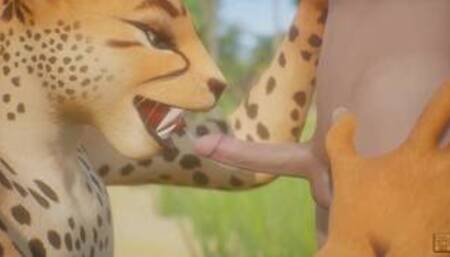 Leopard Furry Girl Fucks skinny Guy