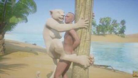 Kira the Lion Furry Girl enjoying his meal