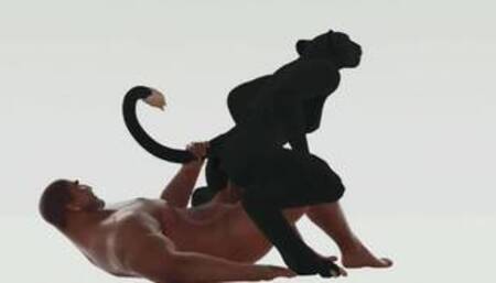 Furry kitty and dark-skinned muscular man | Wild life