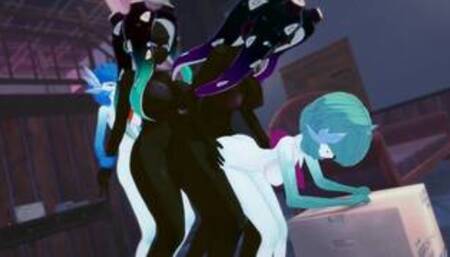 Futa Orgy: Gardevoir and Marina have a all out clone gangbang
