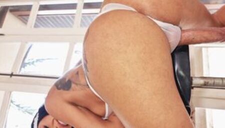 Latina transexual striptease and round ass gets anal bareback