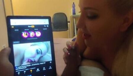 she does it again by watching the video of ourselves ... she enjoys getting cum on her face and lick