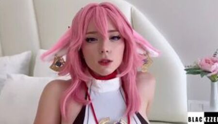 Yae Miko from the Genshin Impact Deepthroat, Facesitting and Rough Fucks with Me