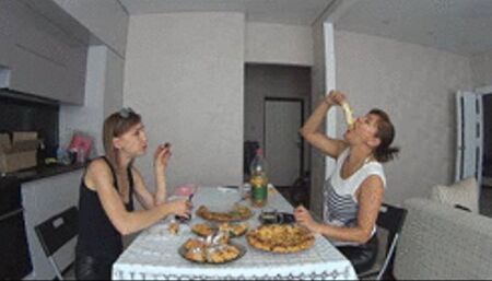 HUGE BELLIES AFTER OVEREATING (f)