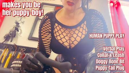 Mistress Genevieve makes you her new puppy boy tail buttplug and more