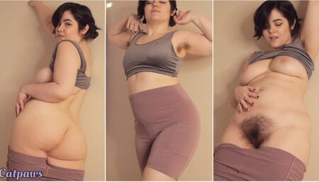 Hairy Babe in Purple Bike Shorts