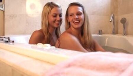 Lesbian teen slut bathing with hottie