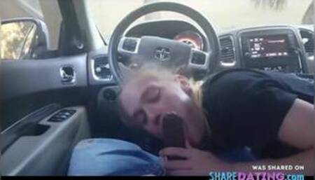 HOMEMADE AMATEUR BLOND SLUT SUCKING BBC IN CAR