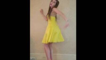 Dance & Strip from yellow dress and heels to Bad Idea by Ariana Grande
