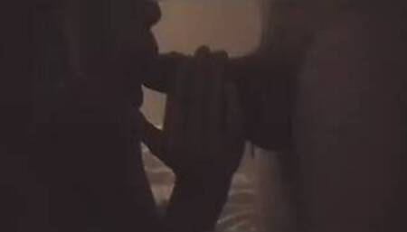 Naked Mrs T sucks cock in bedroom.