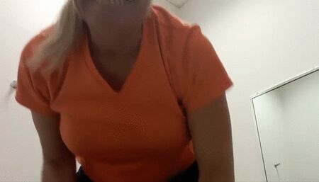 Sneaking glass dildo in fitting room