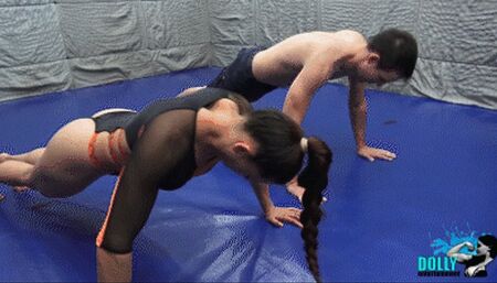 Hard scissors after pushup and legwrestling challenge