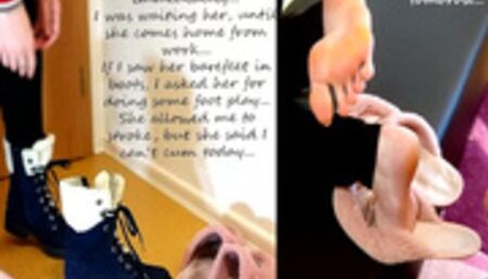 I could stroking, but could't cum...I Love her barefoot in boots and slippers...Eng sub.