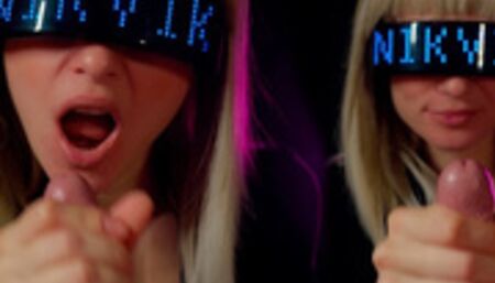 Сyberpunk girl greedily sucks all the cum out of her fan