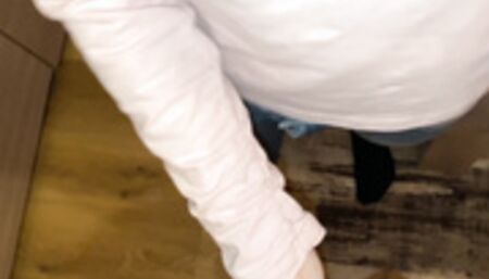 Cute girlfriend seduced by her boyfriend while cleaning