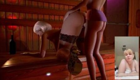 woman bunny fucks in the ass in the sauna