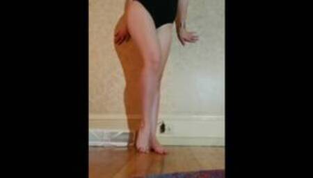 Feet & leg tease in dance leotard.
