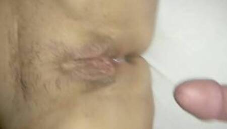 Playing and Second cum on her pussy after sex real couple