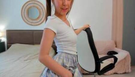 Cute naughty babe in miniskirt