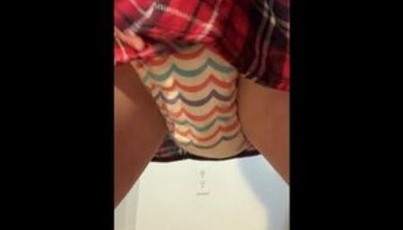 Teenie School girl can't hold it - diaper pee in finding nemo pampers!